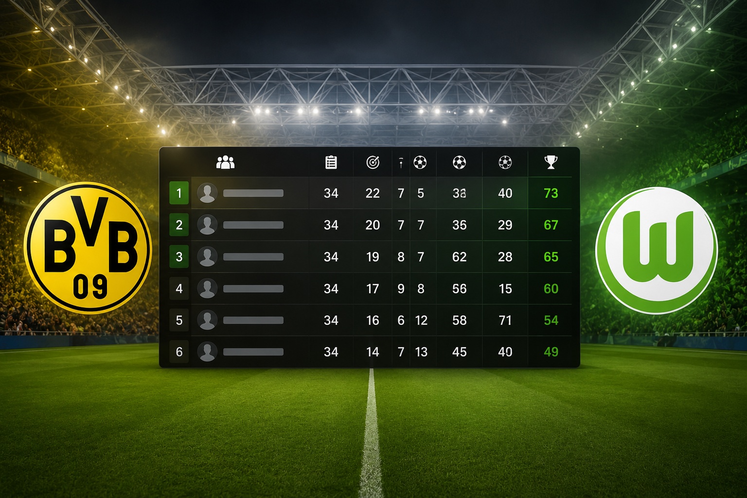 teilnehmer: borussia dortmund gegen vfl wolfsburg tabelle